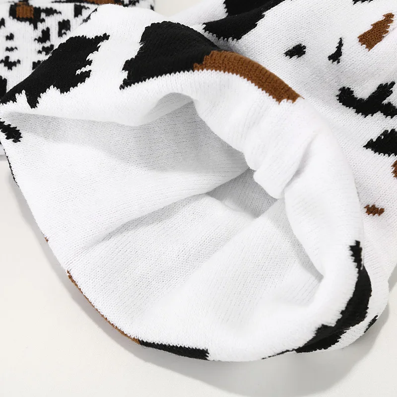 أزياء ليوبارد متماسكة بيني للنساء الفتيات الخريف الشتاء قبعات بيضاء سوداء بنية لطيف