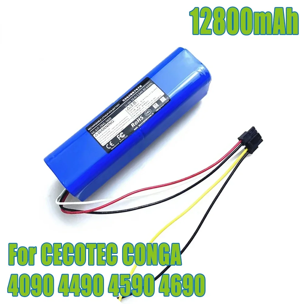 Replacement Battery Compatible for CECOTEC Conga 4090 4490 4590 4690 Robot Vacuum Cleaner Accessories Spare 14.8V 12800mAh