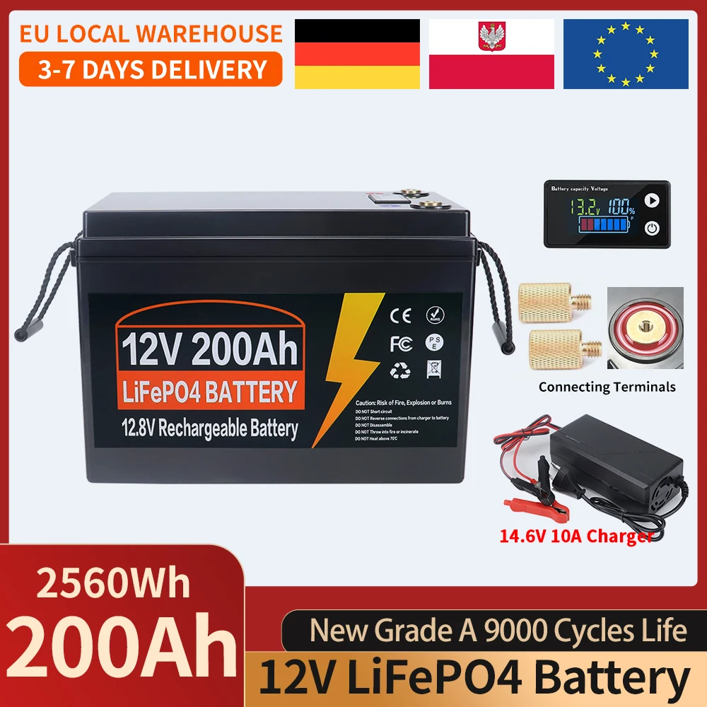 12V 24V 100AH 150AH 200AH 350AH Lifepo4 Batterij met ingebouwde BMS, Graad A Lithium IJzer Fosfaat Batterij voor RV, Camping, Solar, Boot, Golf, Belastingvrij