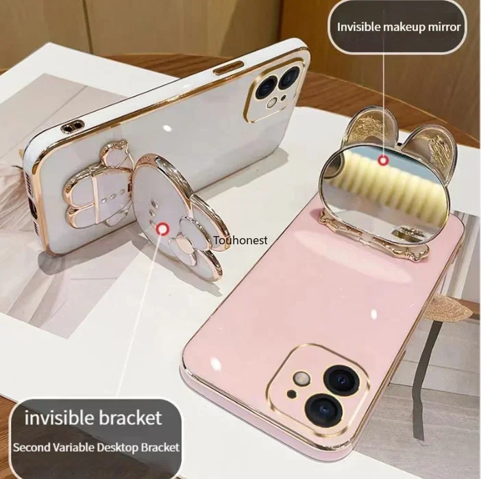 Casing For Xiaomi Redmi 7 8 9 10 Prime 8A 9A 9i 9C NFC 10A 10C Cute Bunny Bracket Cartoon Stand Vanity Mirror Rabbit Phone Case