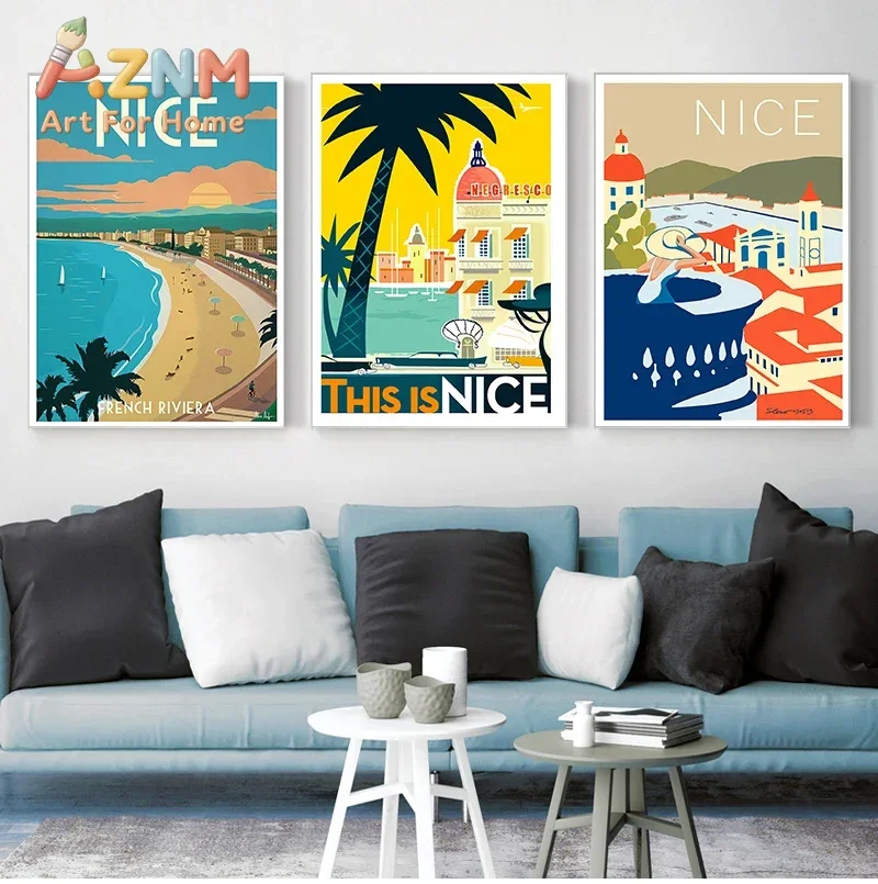 Provence Nice France Pop Art Travel Canvas Painting Vintage Wall Kraft Posters Coated Wall Sticker Home Decor Picture Gift