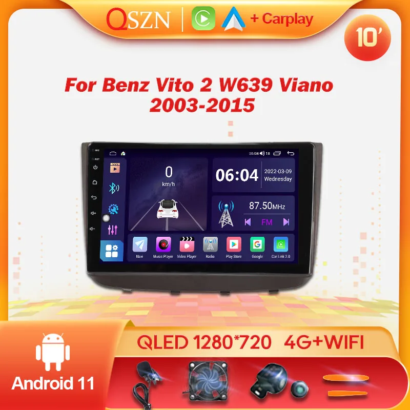 Android 12.0 Car Radio For Benz Vito 2 W639 Viano 2003 - 2015 IPS QLED Multimedia Video Player GPS AI Voice CarPlay Auto 8+128G