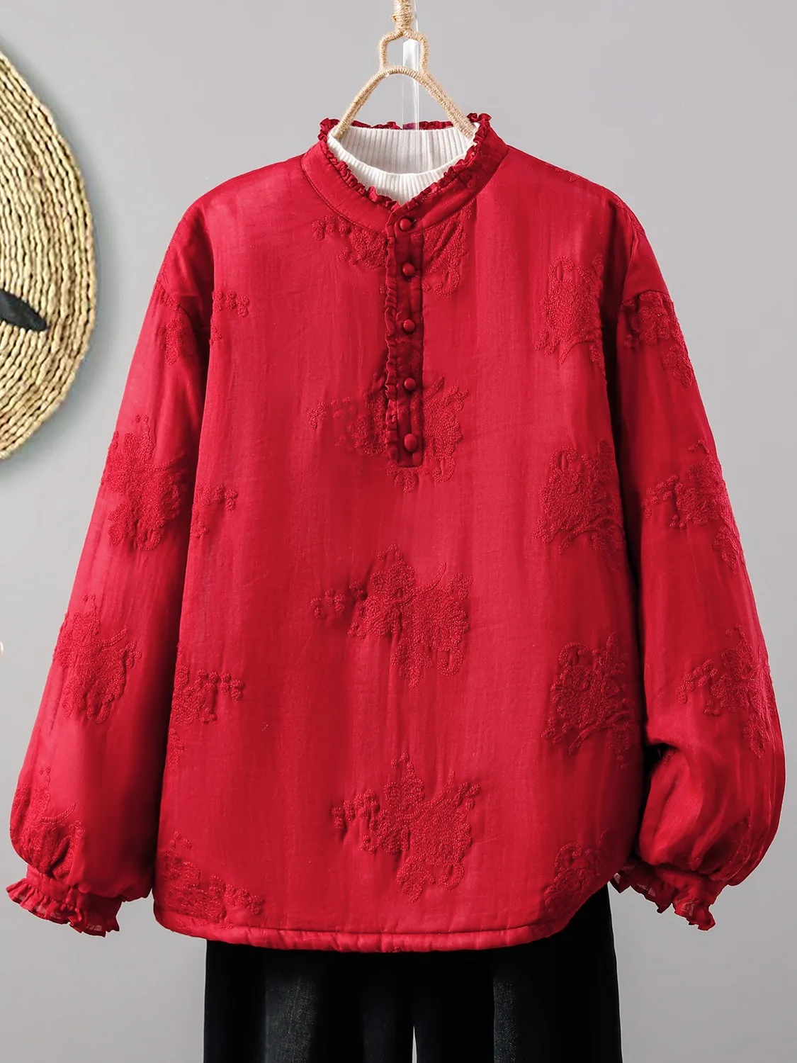 

Ретро хлопково-льняной тюсет с кружевным воротником и вышивкой, женская зимняя теплая верхняя одежда, фонарь Све, топ, длинный све