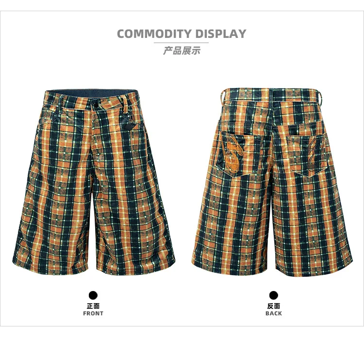 MIJKO Shorts New Plaid Spliced Denim Lining Seven-Part Pants Unisex Casual Denim Pants Trendy ZJ144