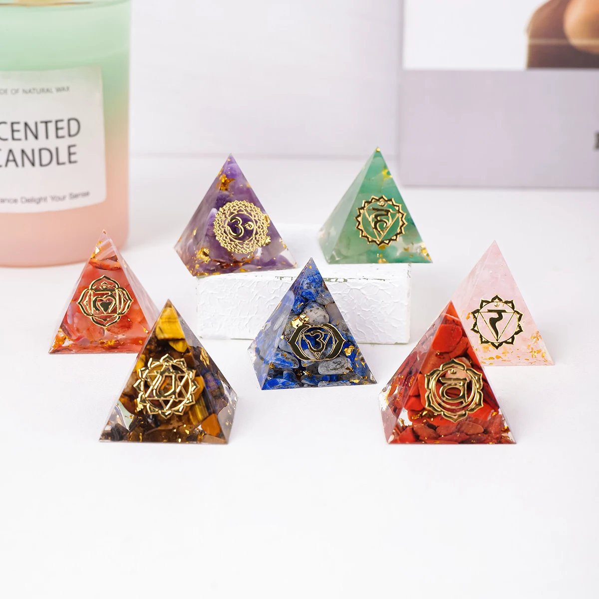 1PC 3cm Natürliche Kristall Stein Mini Pyramide Statue Reiki Stein Pyramide Amulett Fengshui Skulptur für Home Office Dekoration – Detail 1