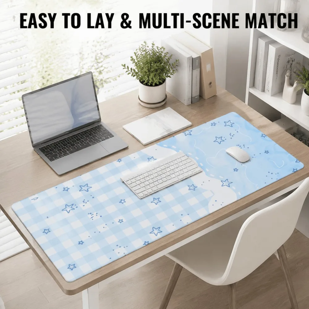 Simple and original printed blue checkered star design, suitable for office, home, study users, desktop, keyboard and mouse pads