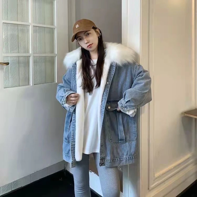 Cotton Padded Lined Denim Coats Tops Winter Warm Casual Chaqueta Loose Fashion New Casaco Korea Streetwear Vintage Women Abrigo