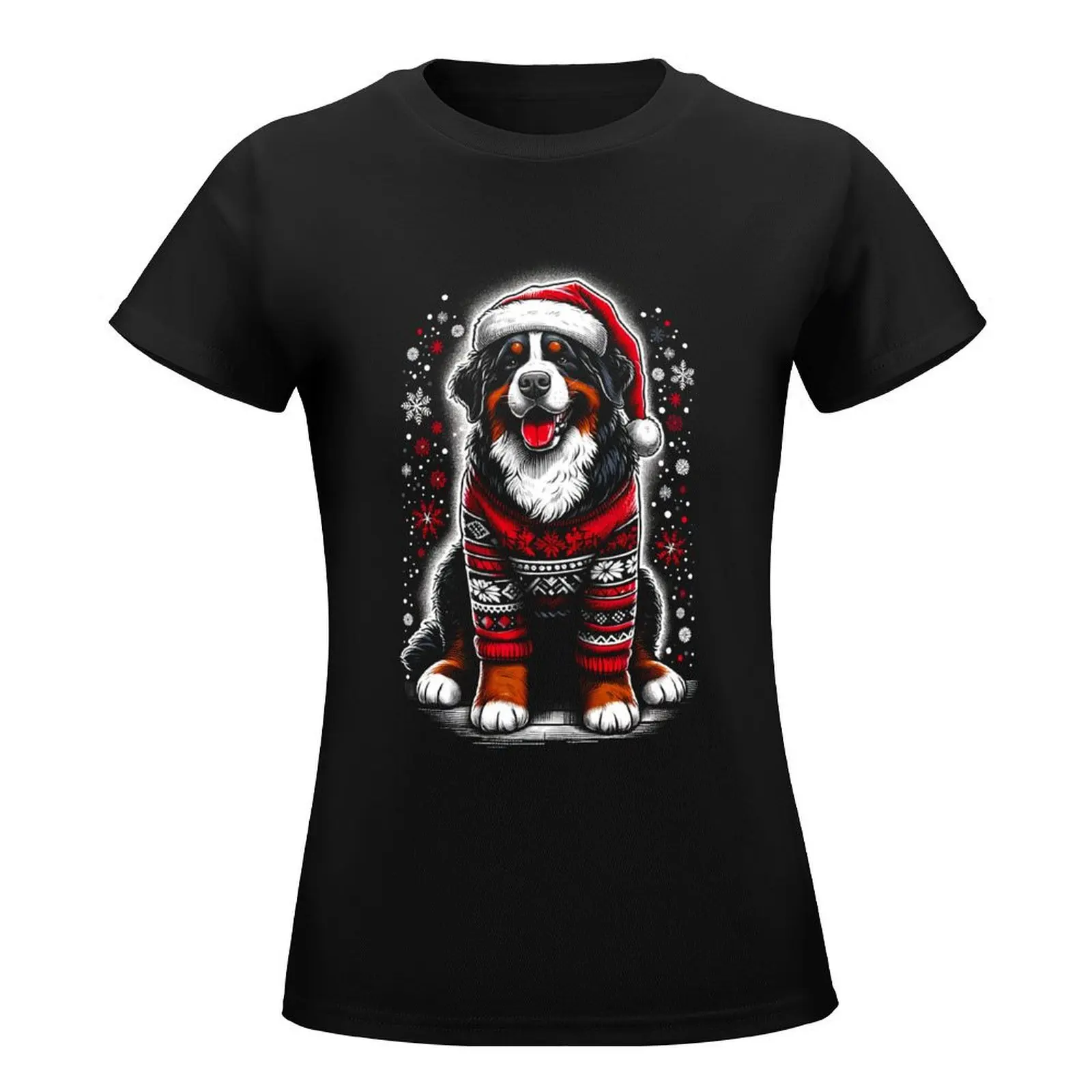 Bernese Mountain Dog Christmas Vintage Ugly Sweater Santa's Hat Xmas T-Shirt graphics sports fans fashion woman blouse 2024