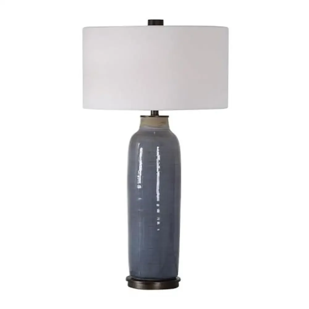 Distressed Slate Blue Glaze Oil Rubbed Bronze Table Lamp Steel Ceramic Base E26 Medium Bulb Vicente 1 Light 18