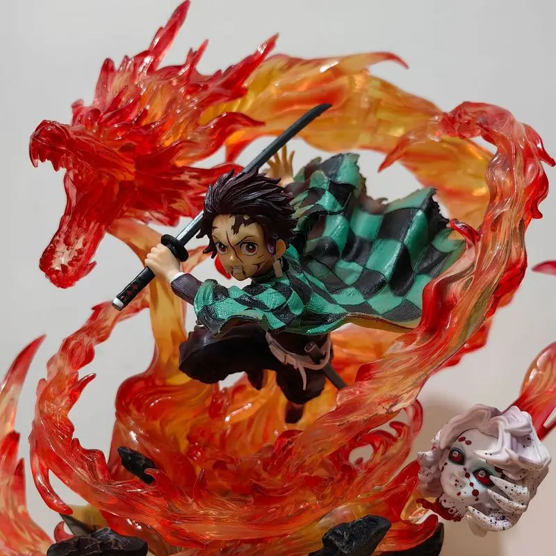 Bandai demon slayer lâmina anime japonês dragão ardente tanjiro kamado estátua a cena pode emitir luz estatuetas requintadas natal