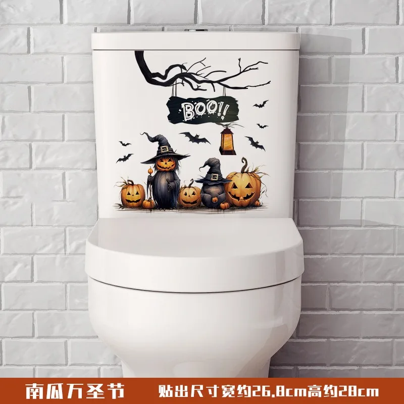 Halloween Pumpkin Scarecrow Stickers Self Adhesive Wall Decals Waterproof Toilet Decor for Bathroom Kitchen Home
