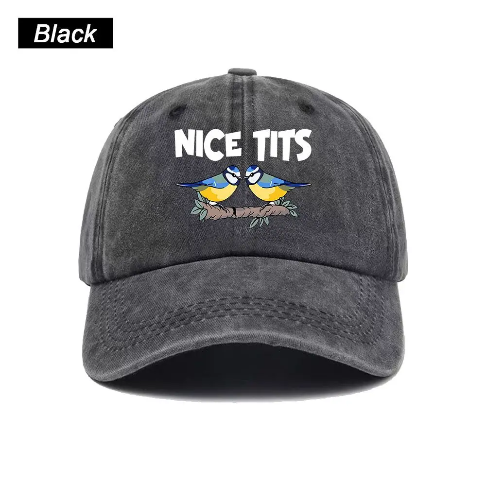 Vintage Washed Baseball Cap Funny Nice Tits Bird Print Graphic Unisex Streetwear Casual Trucker Style Summer Cotton Dad Hat