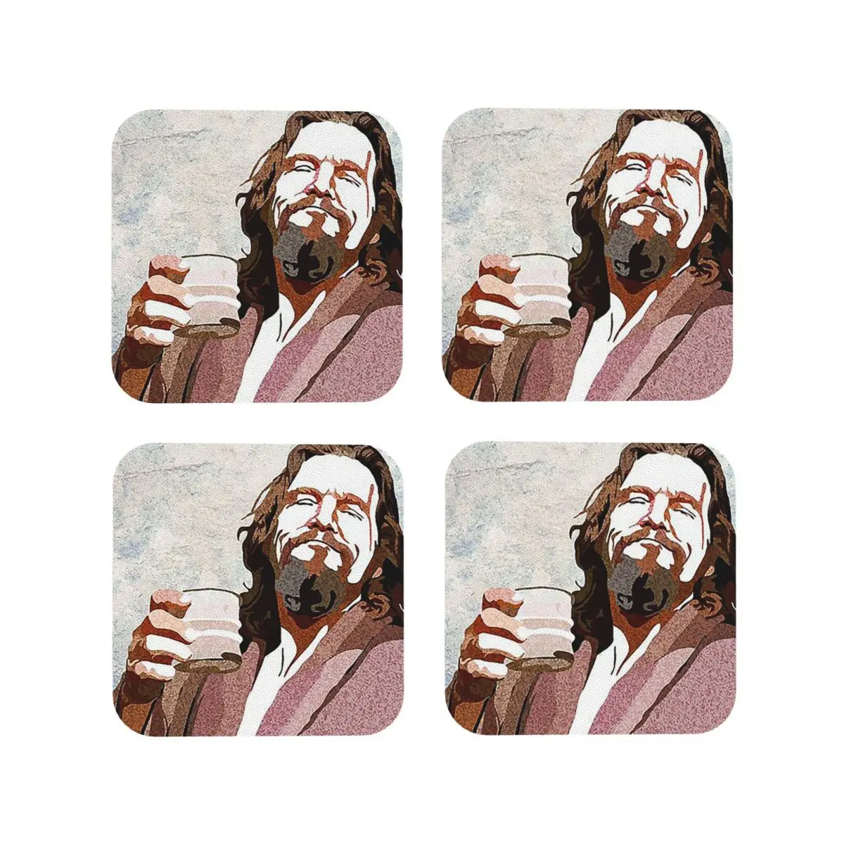 Big Lebowski Dude Portrai Coasters Kitchen Placemats Non-slip Insulation Cup Coffee Mats For Decor Home Tableware Pads Set of 4