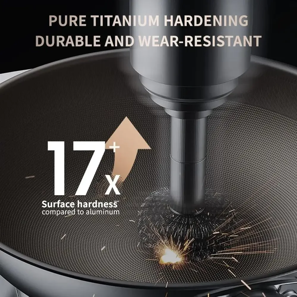 32 Inch Titanium Nonstick Wok and Frying Pan with Lid, Compatible with All Cooktops