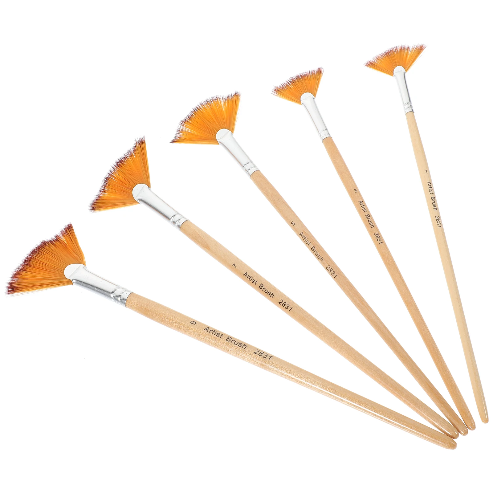 

5pcs Nylon Paintbrushes Smooth Handle Stencils Watercolor Acrylic Painting Brushes Portable Fan Shape Easy Clean Durable Fabric