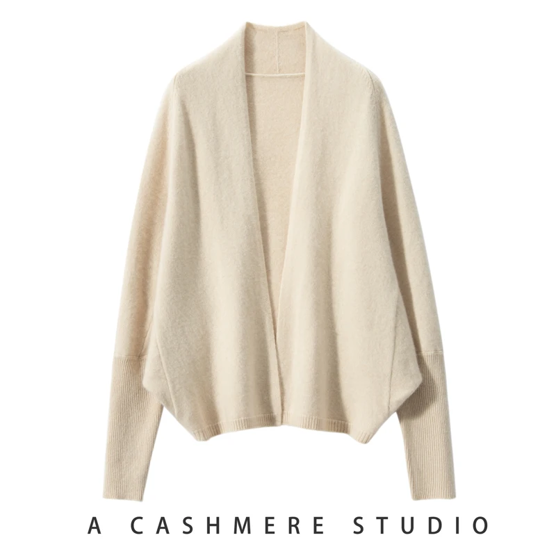 

Весенне-осенний новый женский классический кашемировый кардиган, свитер с длинными рукавами и летучей мышью, однотонный свитер, свободный мягкий топ высокого качества