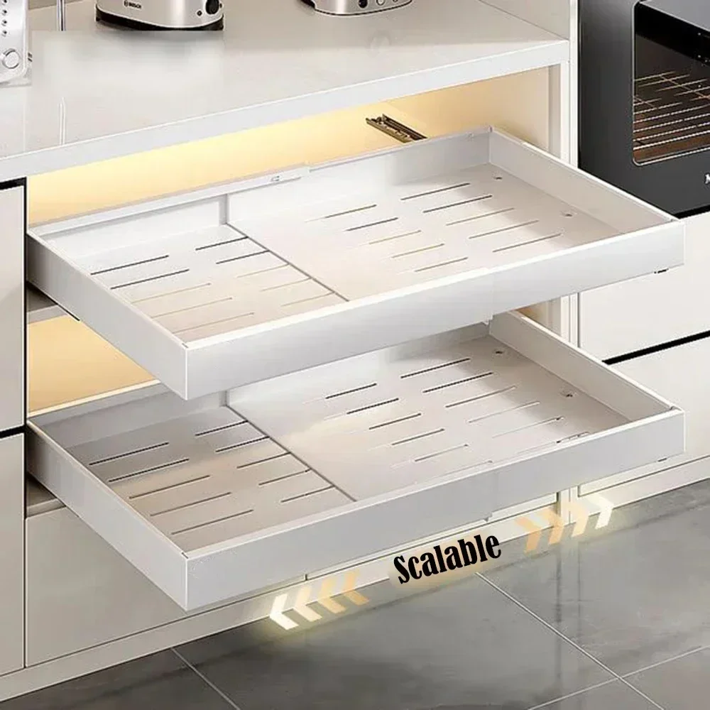 Drawer Type Storage Tray Spice Box Storage Rack Cabinets Organizer 1/2Pc Scalable Pull-out Kitchen Storage Rack with Slide