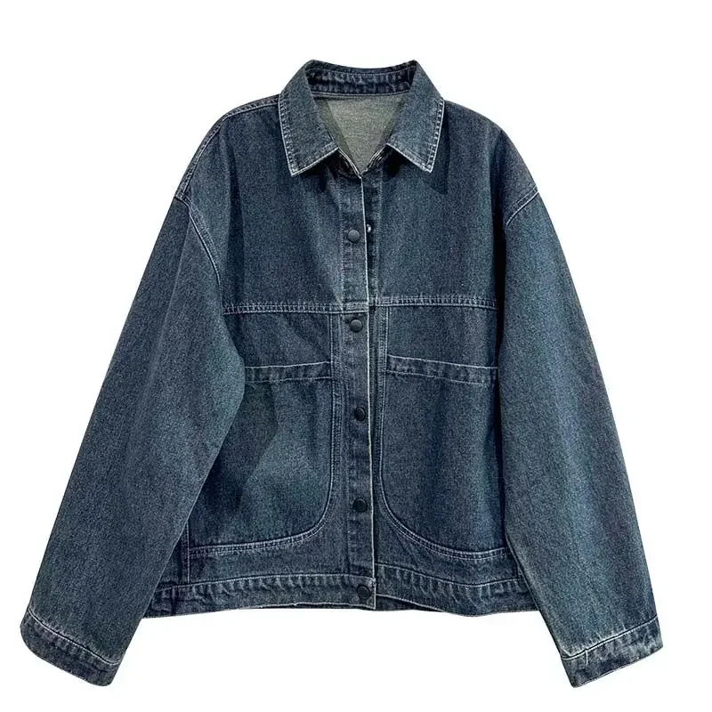 

Women Casual Denim Jackets Large Pokets Vintage Spring Autumn Chic Turn-down Collar Loose Female Long Sleeve Jeans Coats