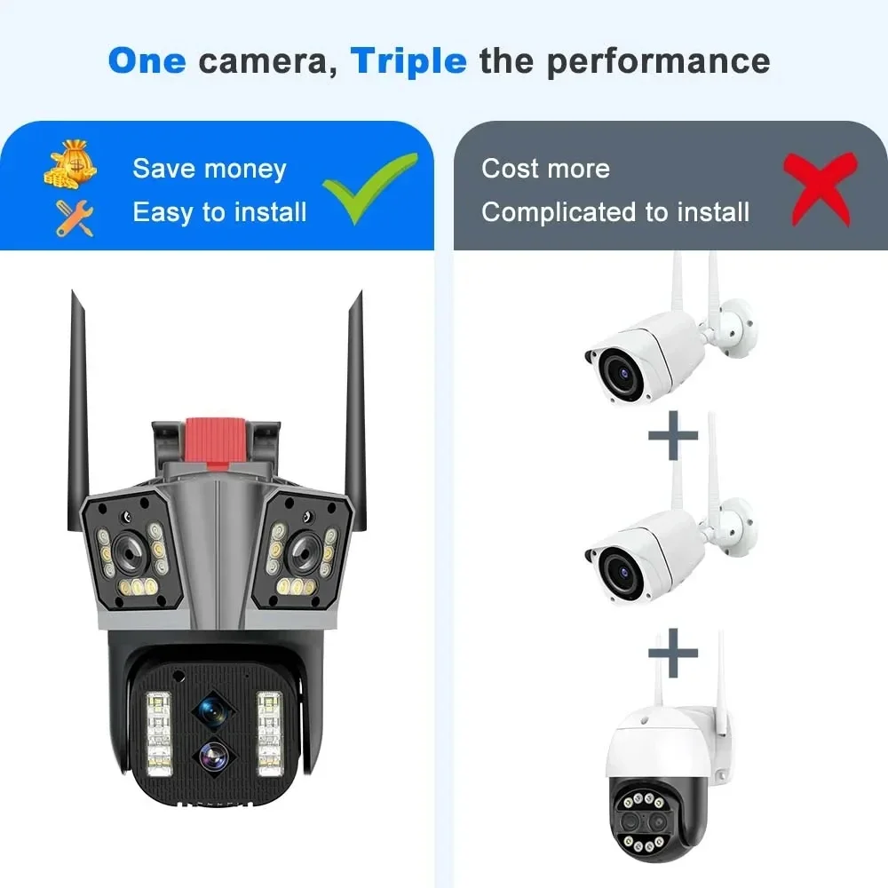 IPC360 Home App 16MP 8K 4 Lens 10X Zoom WiFi PTZ Camera 3 Screens Two Way Audio Auto Tracking Color Night Vision Security Camera