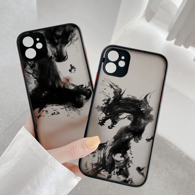 Dragon Ink Brush Painting Phone Case for iPhone 16 14 12 13 mini 11 Pro Max 15 14 7 8 Plus SE 2020 X XR XS Hard Back Cover Funda