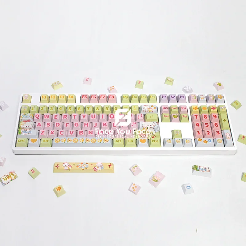 131Keys Lily of The Valley Puppy PBT Dye Sublimation Key Cap Cherry Profile Keycap for Mx Switch DIY Gaming Mechanical Keyboard