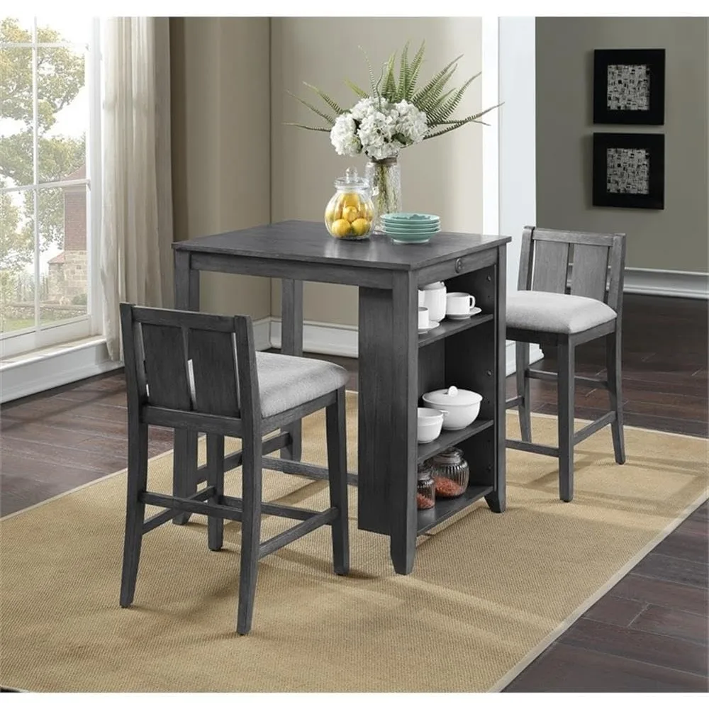 New Classic Furniture Heston Storage Counter Table Set with Two Chairs, 36-Inch, Gray