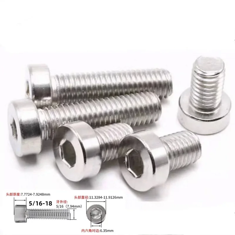 50 Pcs 2#-56 4#-40 6#-32 8#-32 10#-24 1/4-20 5/16-18 Stainless Steel 304 American Standard Hex Socket Cylinder Head Smooth Screw