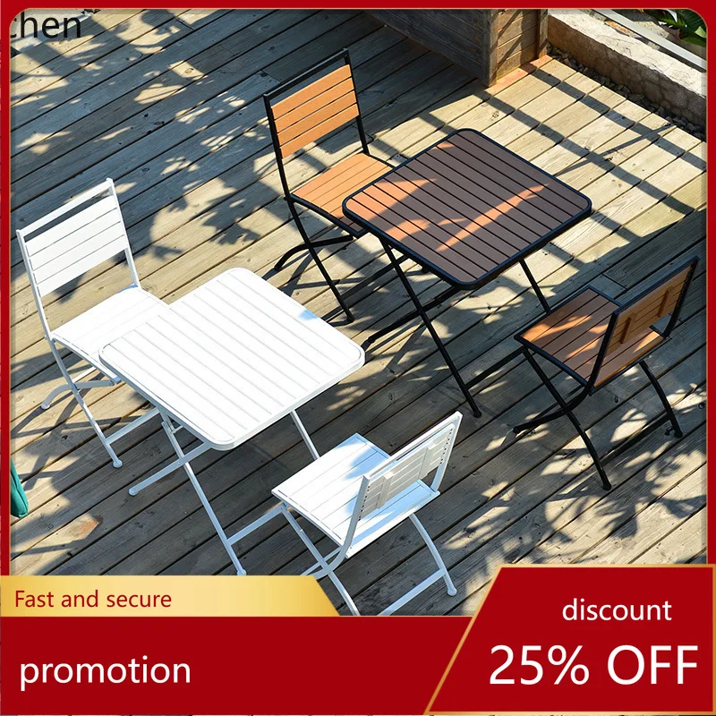 

CZ Modern Minimalist Outdoor Folding Table Plastic Wood Table and Chairs Villa Courtyard Leisure Folding Table and Chairs