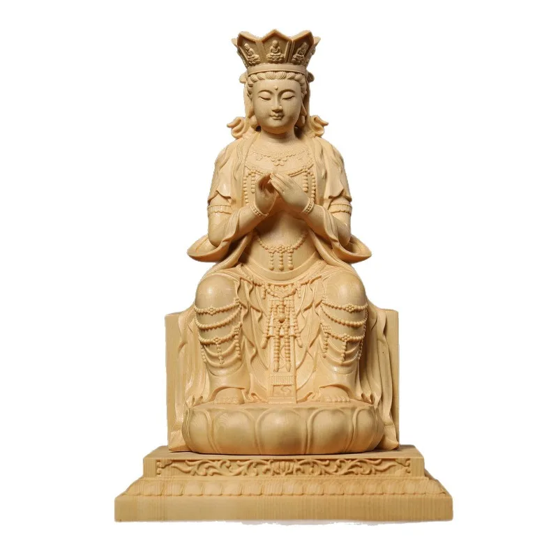 Crown Maitreya Bodhisattva household temple worshiping god ornaments, household solid wood handicrafts