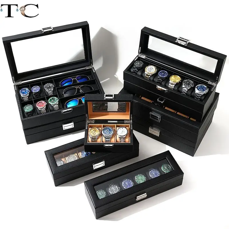 

Black Pu Belt Cover Watch Storage Box Jewelry Display Box Watch Glasses Storage Display Box