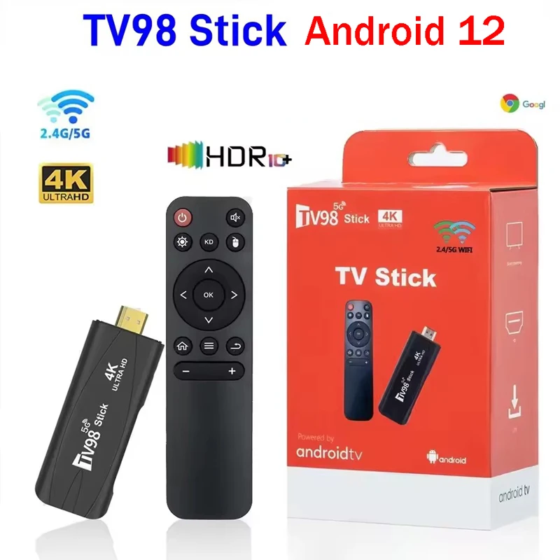 TV98 TV Stick Android 12.1 4K HD 2GB 16GB TV Stick 4G 5G Dual Wifi Smart TV Stick Media Player TV Receiver Andriod TV Stick