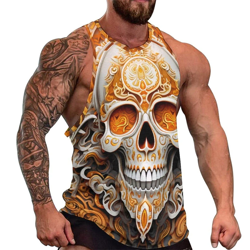 Newest Fashion Skull 3D Print Men\'s Tank Tops Casual Hip Hop Graphic Streetwear Fitness Tops Tees Men Summer Sleeveless Shirts