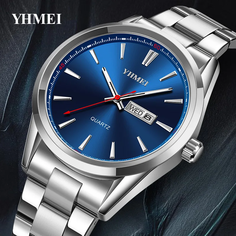 

Top Men's Watches Fashion Business Stainless Steel Calendar Week Display Waterproof Luminous Simple Quartz Watch for Men