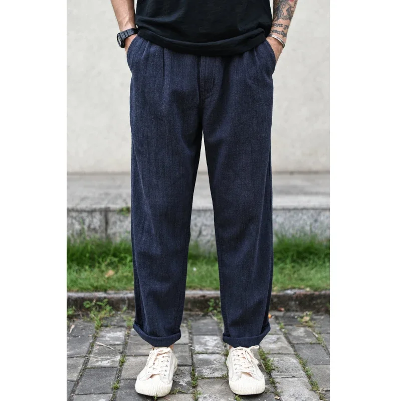 Sauce Zhan-Calça de linho até o tornozelo masculina, ajuste solto, respirável, casual, verão