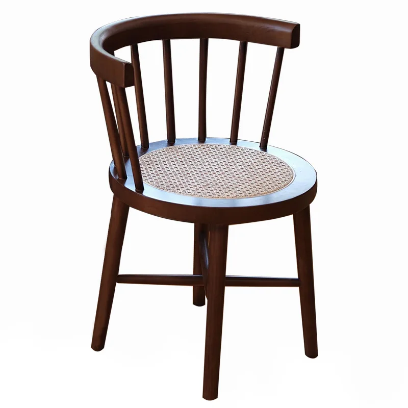 

Nordic dining retro back fork chair solid wood dining coffee shop rattan chair medieval vintage