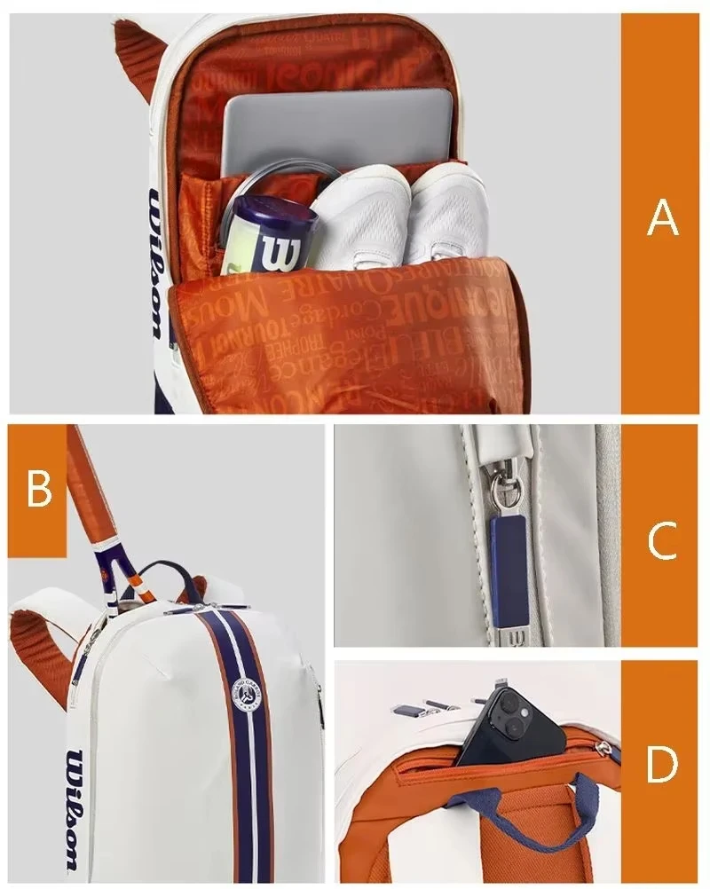Wilson Super Tour Roland Garos Borsa per racchetta da tennis Zaino per racchetta da tennis impermeabile di grande capacità con scomparto per donna uomo