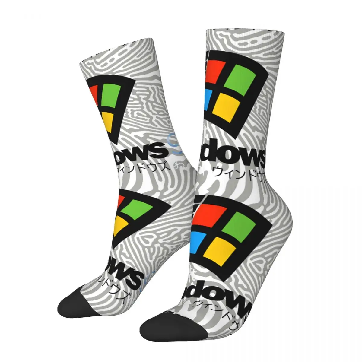 Funny Crazy Sock for Men Genius Hip Hop Vintage Windows Happy Seamless Pattern Printed Boys Crew compression Sock Novelty Gift