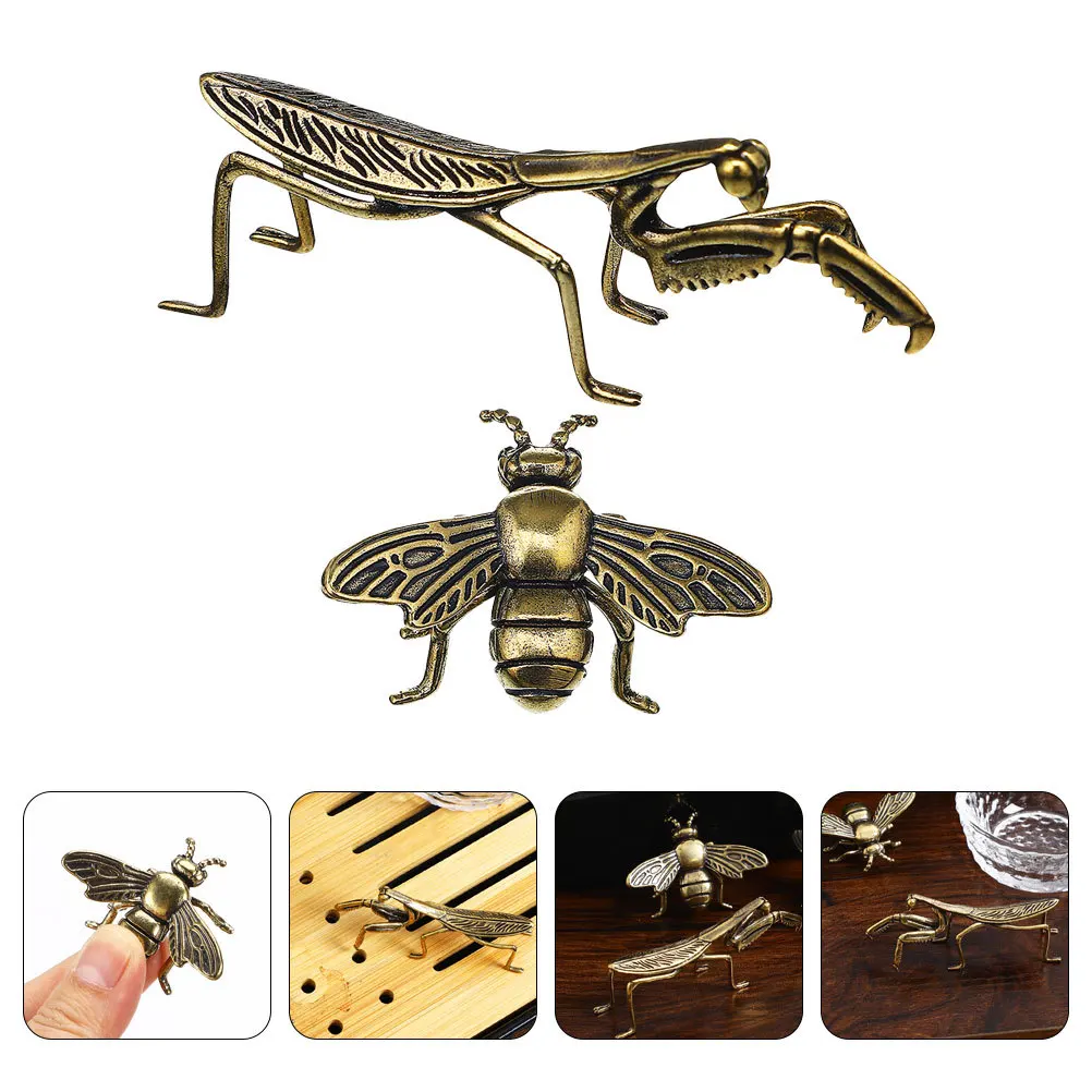 

2Pcs Tea Pet Decoration Copper Craft Ornament for Tabletop Setup Vintage Bee Statue Indoor Mantel Decor Elegant Miniature Bee