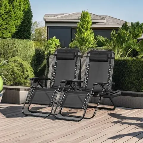 Set of 2 Relaxing Recliners Patio Chairs Adjustable Steel Mesh Zero Gravity Lounge Chair Beach Chairs with Pillow and Cup Holder