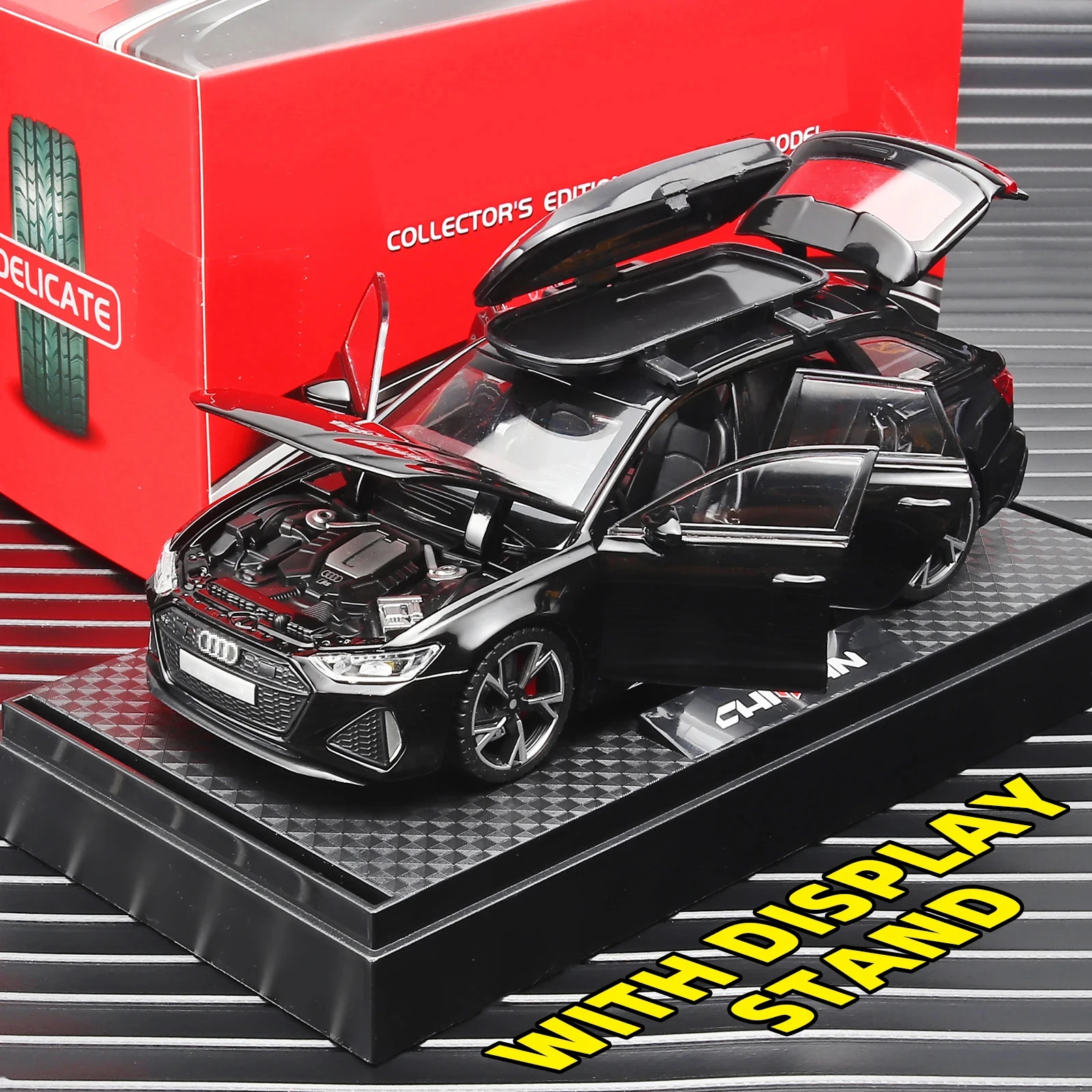 1/32 RS6 Toy Car Model with Sound Light Doors Opened Alloy Diecast Model Vehicle Collection Toy for Boy Adult Festival Gift 111