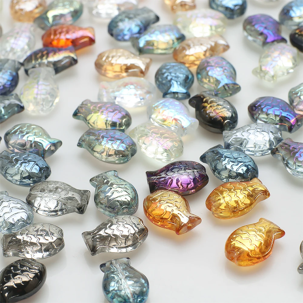 30 Stück 10 x 14 mm gemischte Kristallglas-lose Perlen in Fischform für DIY-Herstellung von Schmuck, Armbändern, Ohrring-Zubehör, Großhandel in großen Mengen