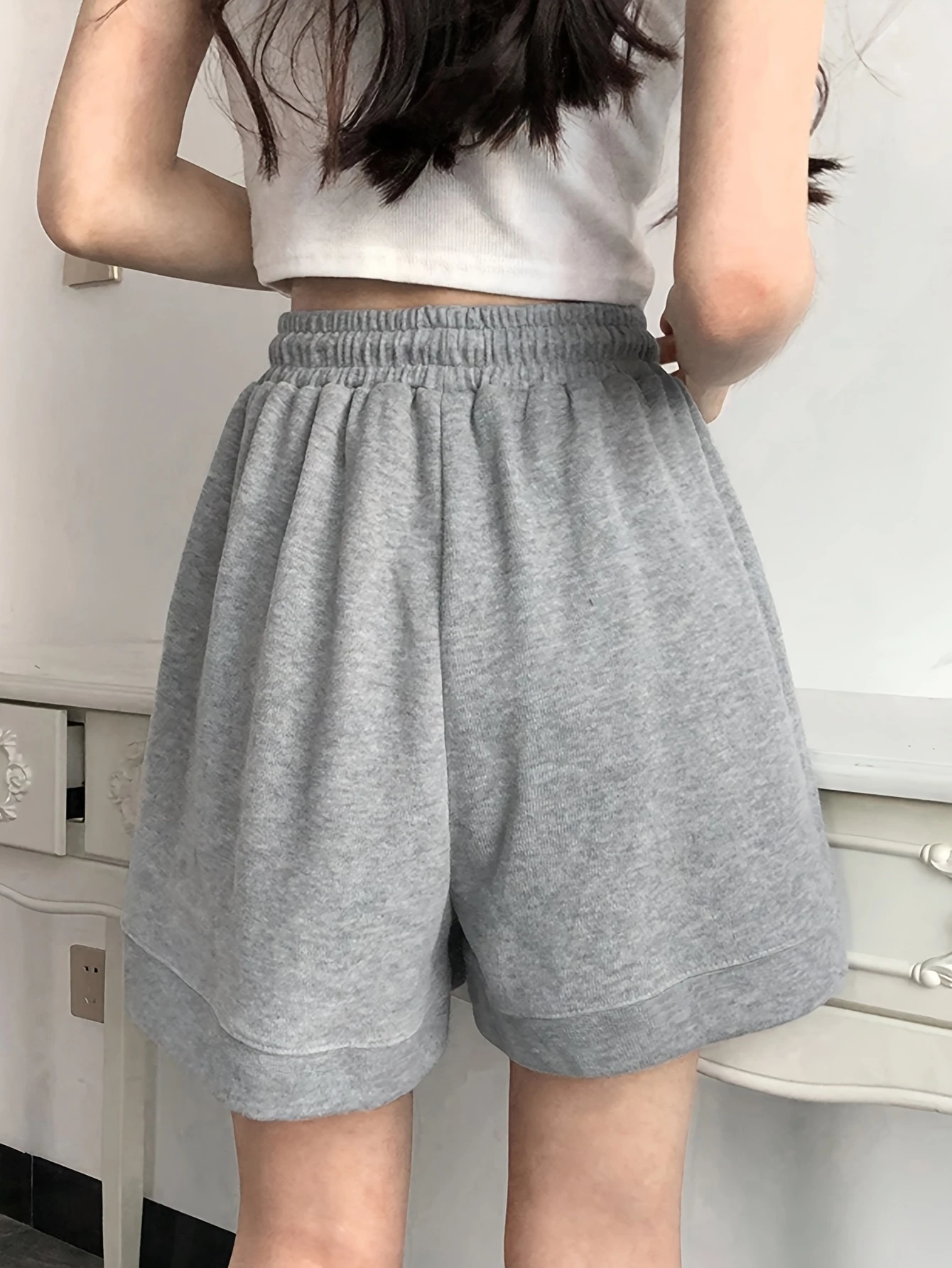 

Women's High-Waisted Elastic Waistband Loose-Fit Casual Shorts Solid Color Machine Washable Spring Summer Autumn Lounge Shorts