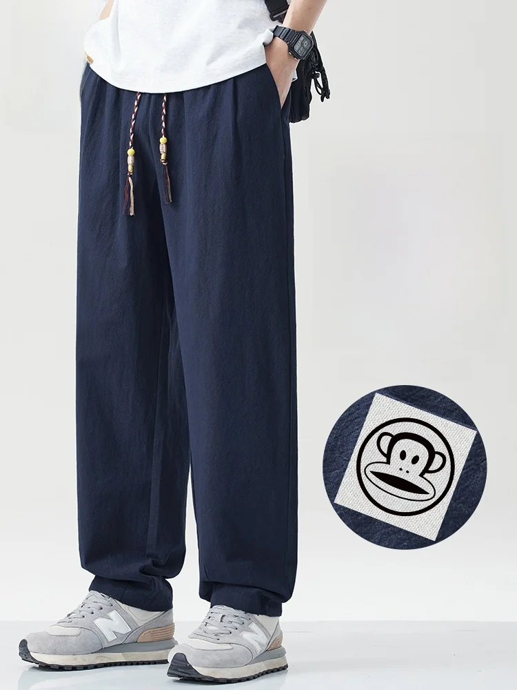 

Мужские повседневные брюки Paul Frank Large Mouth Monkey, льняные, спортивные, легкие, прямого кроя, весенние, новые, в китайском ретро-стиле, свободные