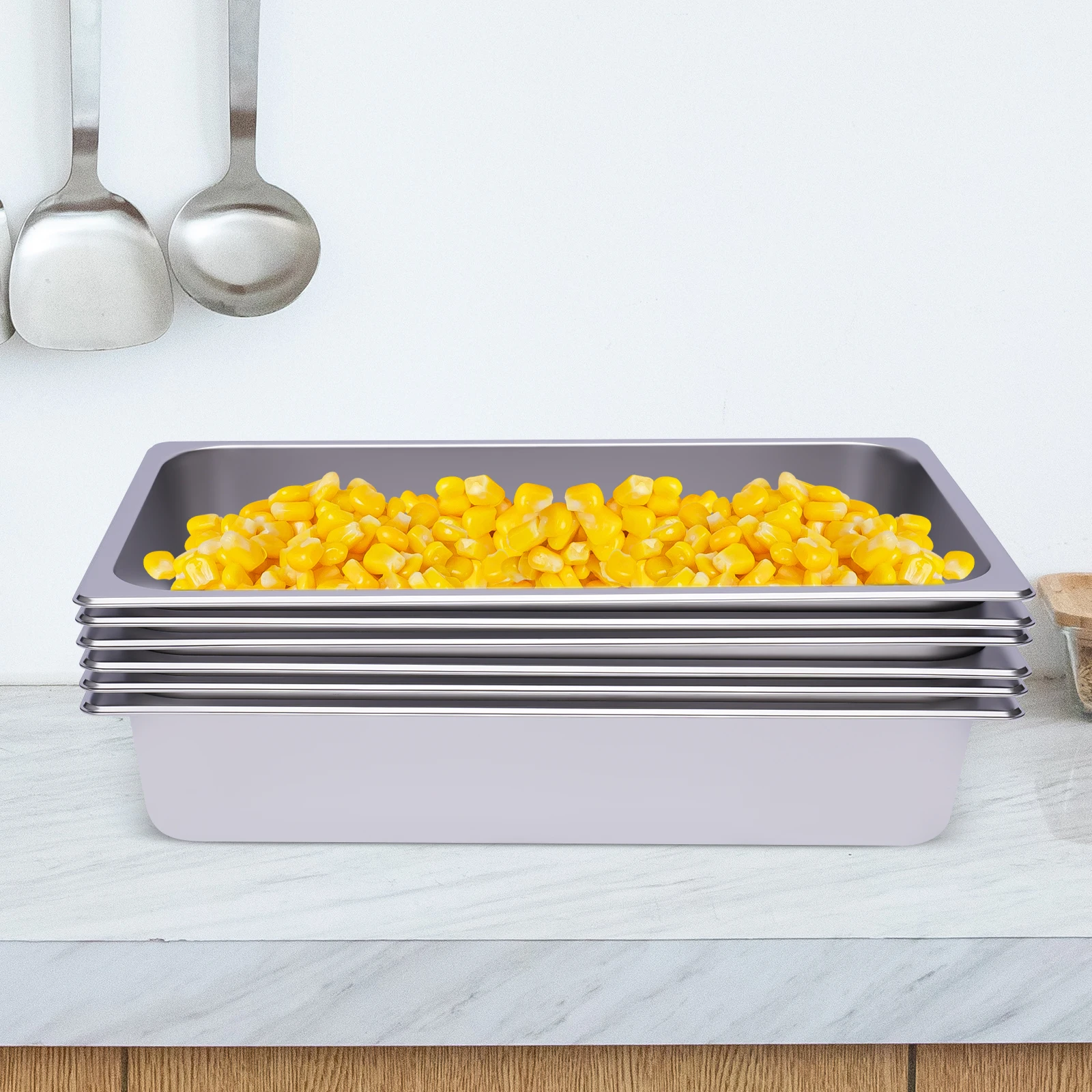 6 Pieces Silver 201 Stainless Steel 53×33×10cm Dinner Plate Commercial Insulated Dinner Plate Preparation Tray