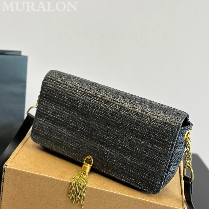 Straw Weaving Bag High Quality Summer New Fashion Chain Tassel Design Underarm Bag Luxury Casual Beach Ladies Evening Bag Purse