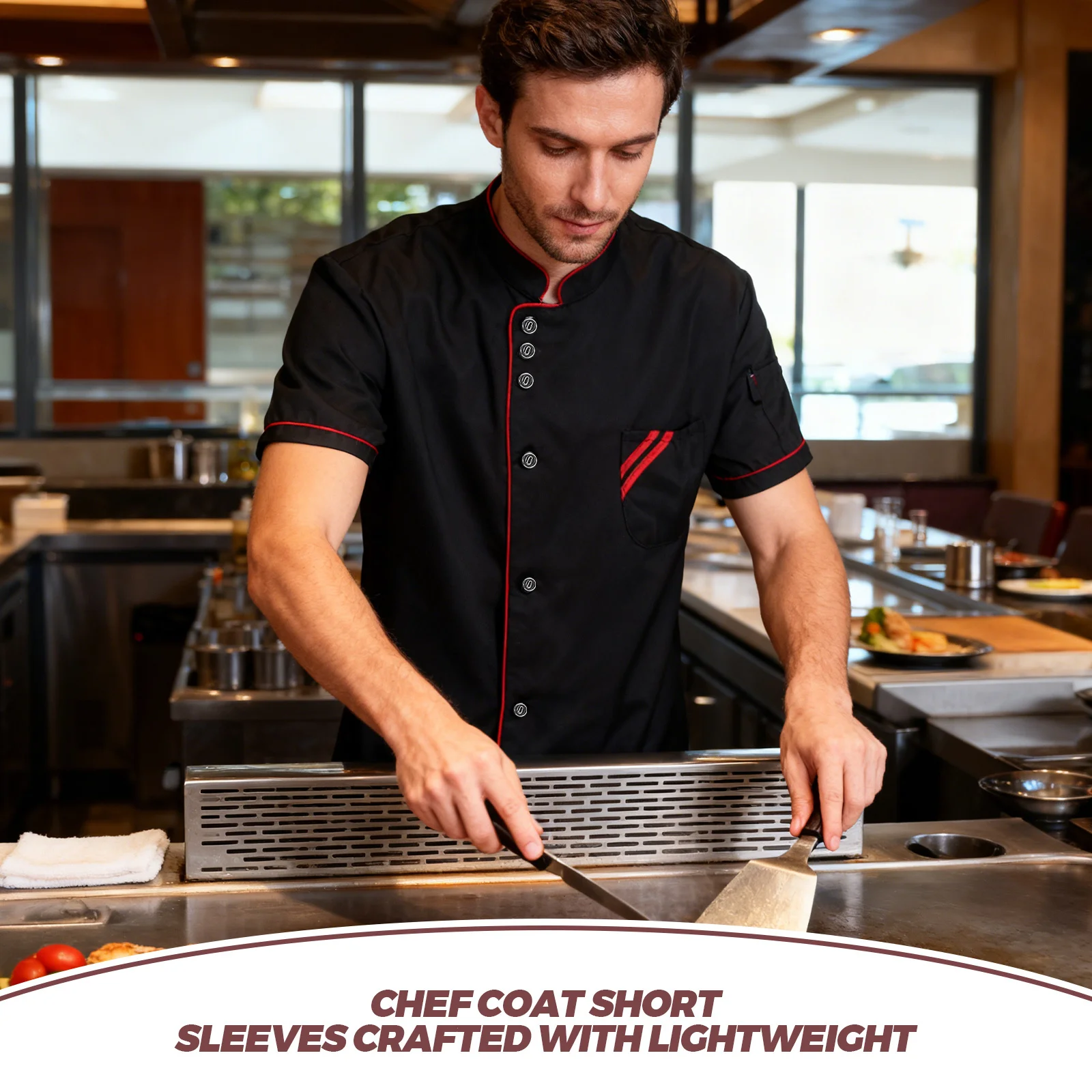 반팔 셰프 코트 블랙 유니섹스 주방 유니폼 통기성 케이터링 작업복 - 내구성 있는 셰프 재킷 남성용