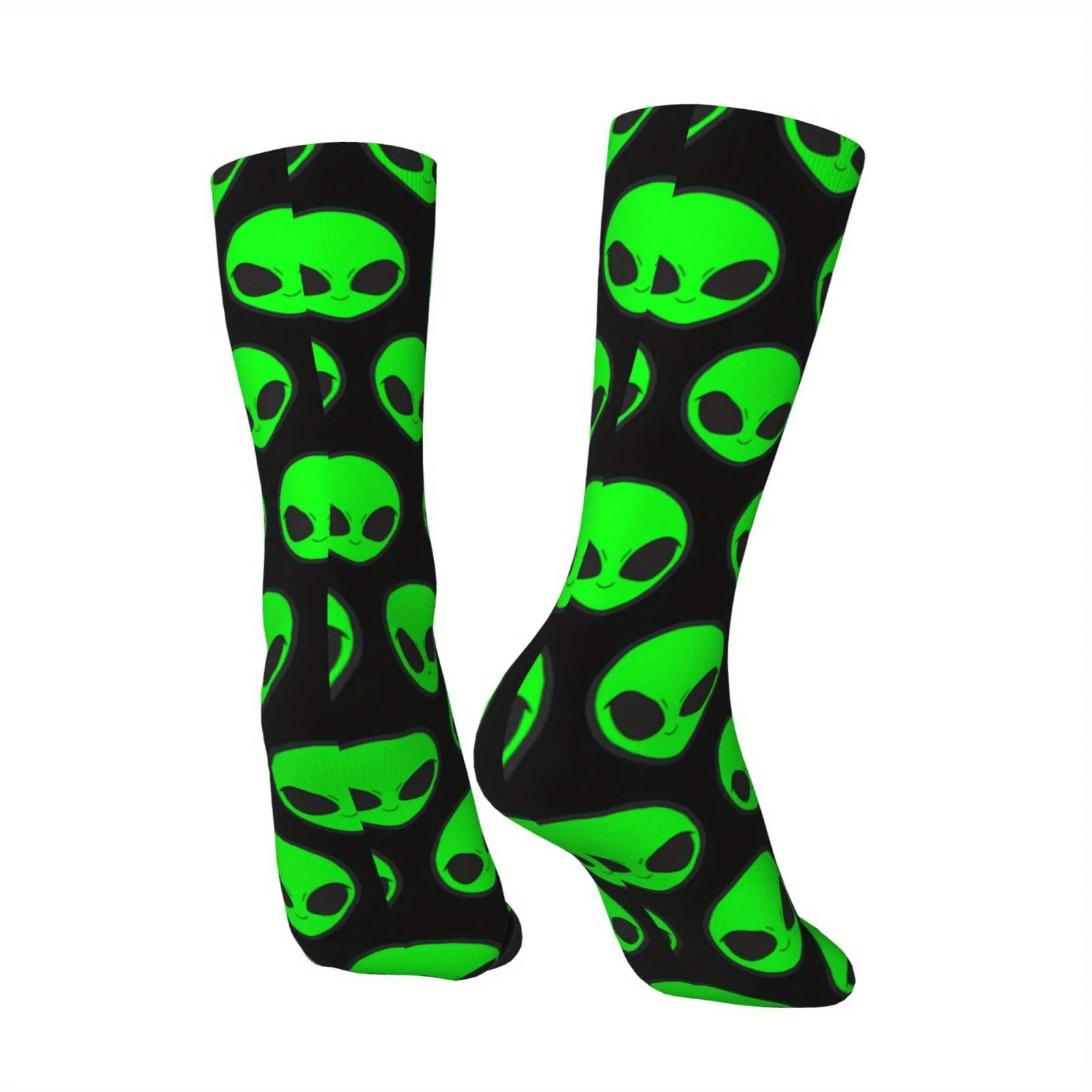 1 par de calcetines unisex Harajuku estilo vintage novedosos con patrón de cabeza de alienígena verde, calcetines de hombre con grafiti de moda