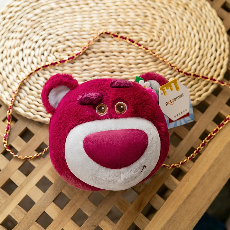 Disney Lotso Kawaii truskawkowy miś pluszowy zabawki kreskówka i urocza niedźwiedź lalka pluszowa torba Crossbody torba na ramię z łańcuchem prezent