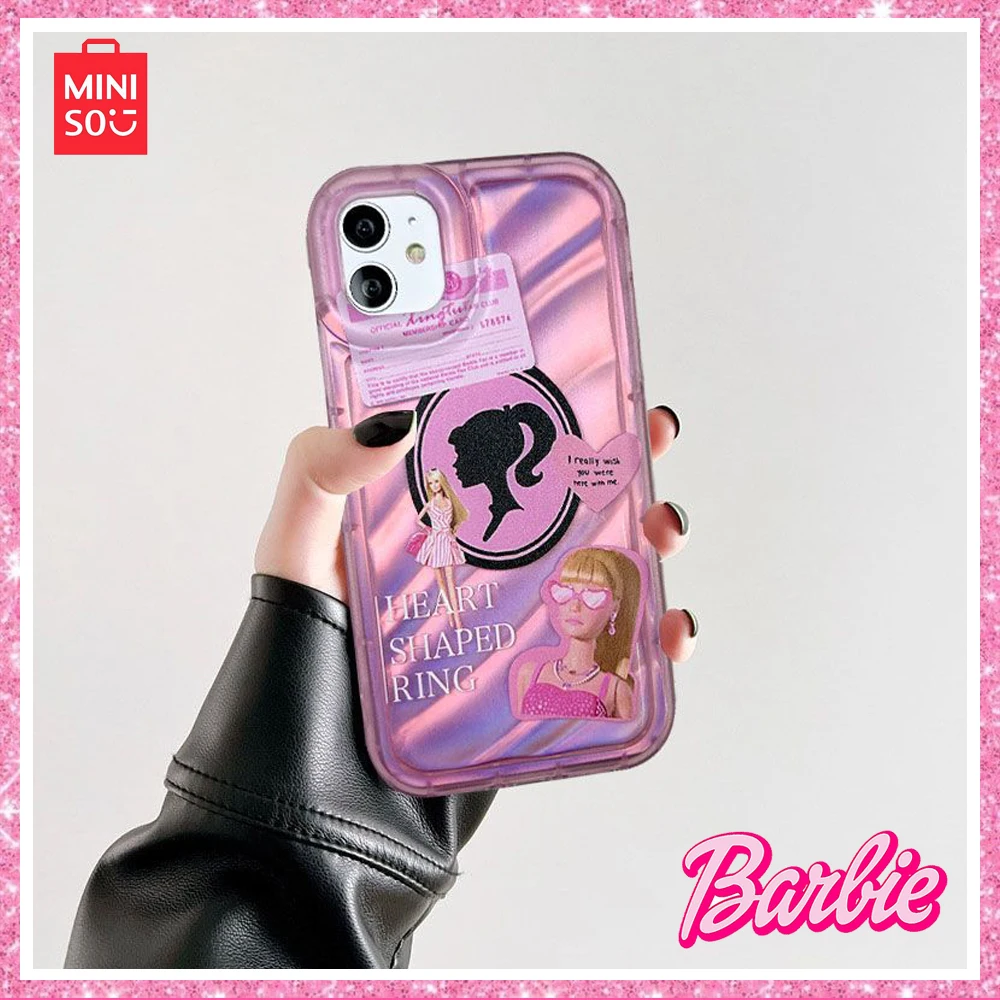 2024 Miniso Barbie New Laser Water Ripple Soft Girls Iphone Case Iphone15 Pro Max /14/13 Xr Xs Graffiti All-Inclusive Pink Gift