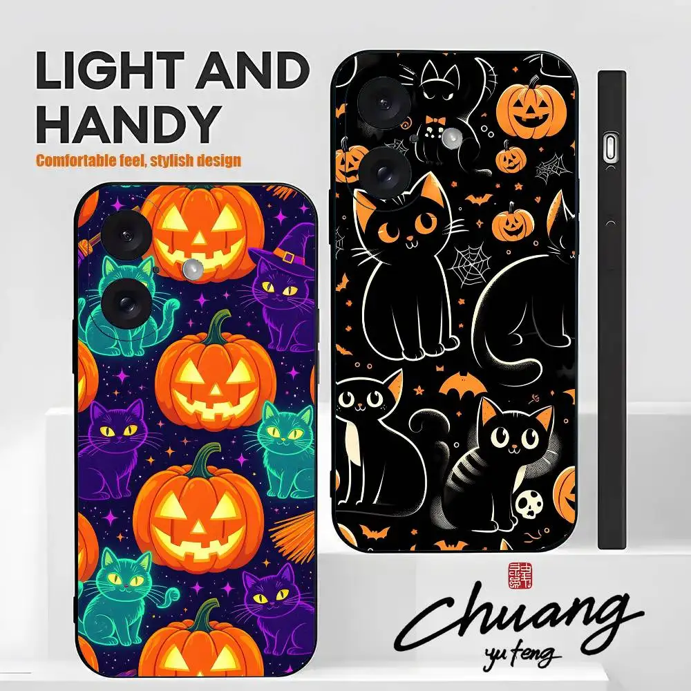 Halloween Pumpkin Phone Case Stylish Black Matte TPU Case For 11-16. Anti-slip And Wear-resistant